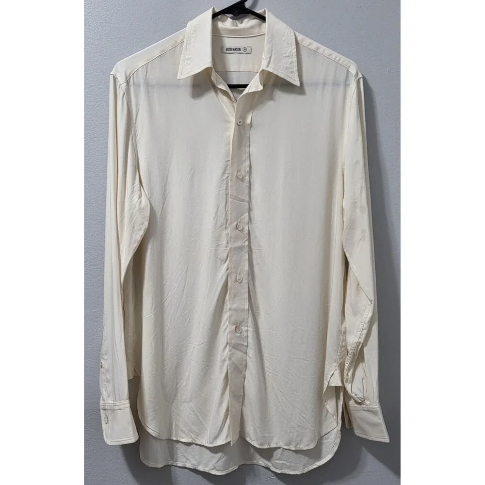 NWT Buck Mason The Poet Shirt Alabaster Rayon Button Front Blouse Womens XS $158 - Picture 1 of 8